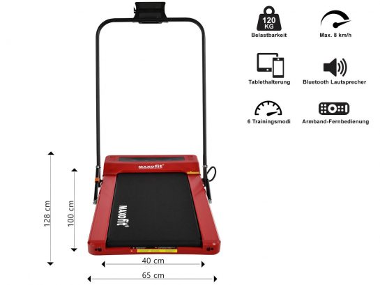 MAXOfit Mini Walking Laufband MF-2 rot mit Bluetooth-Lautsprecher